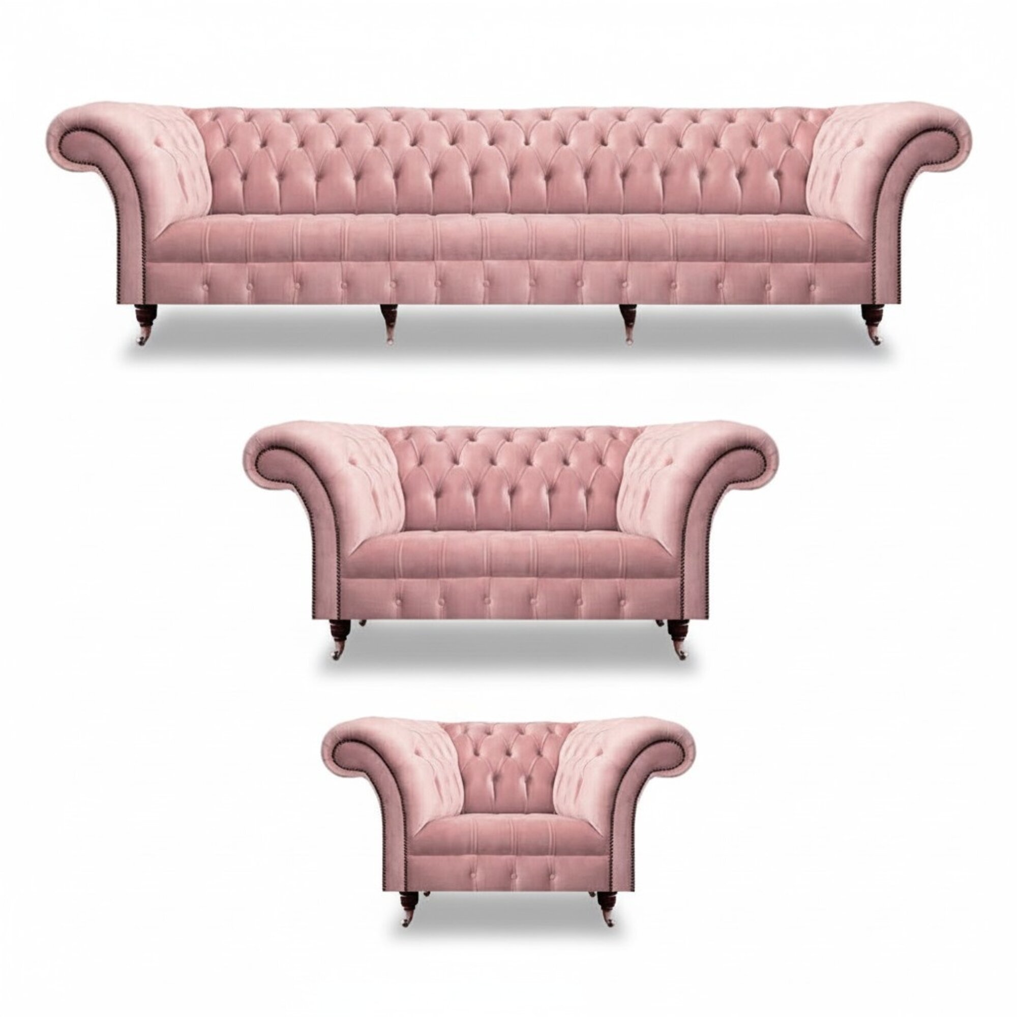 Komplett Rosa Sofagarnitur 3tlg Wohnzimmer Chesterfield Polstermöbel