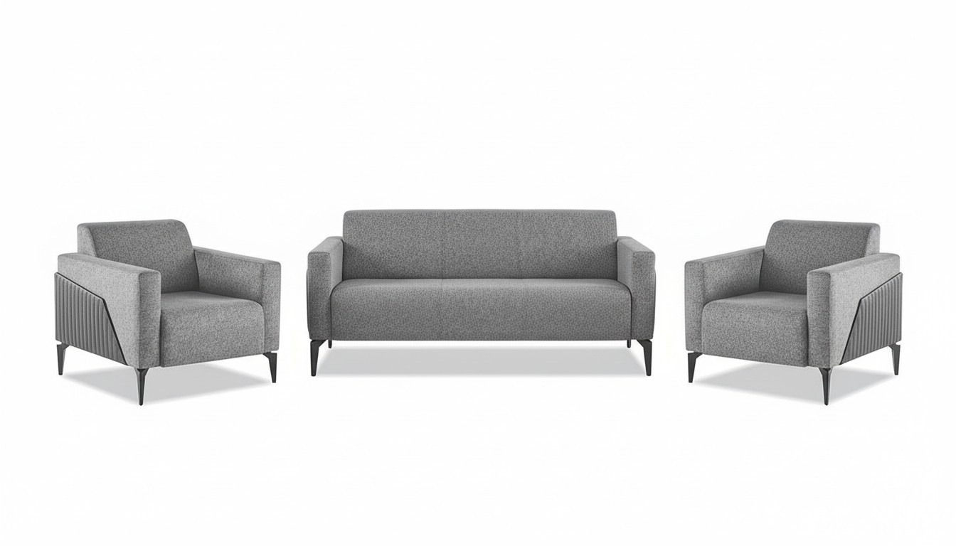 Komplett Set 3-Sitzer 2-Sitzer Sessel Grau Leder Modern Textil Couch