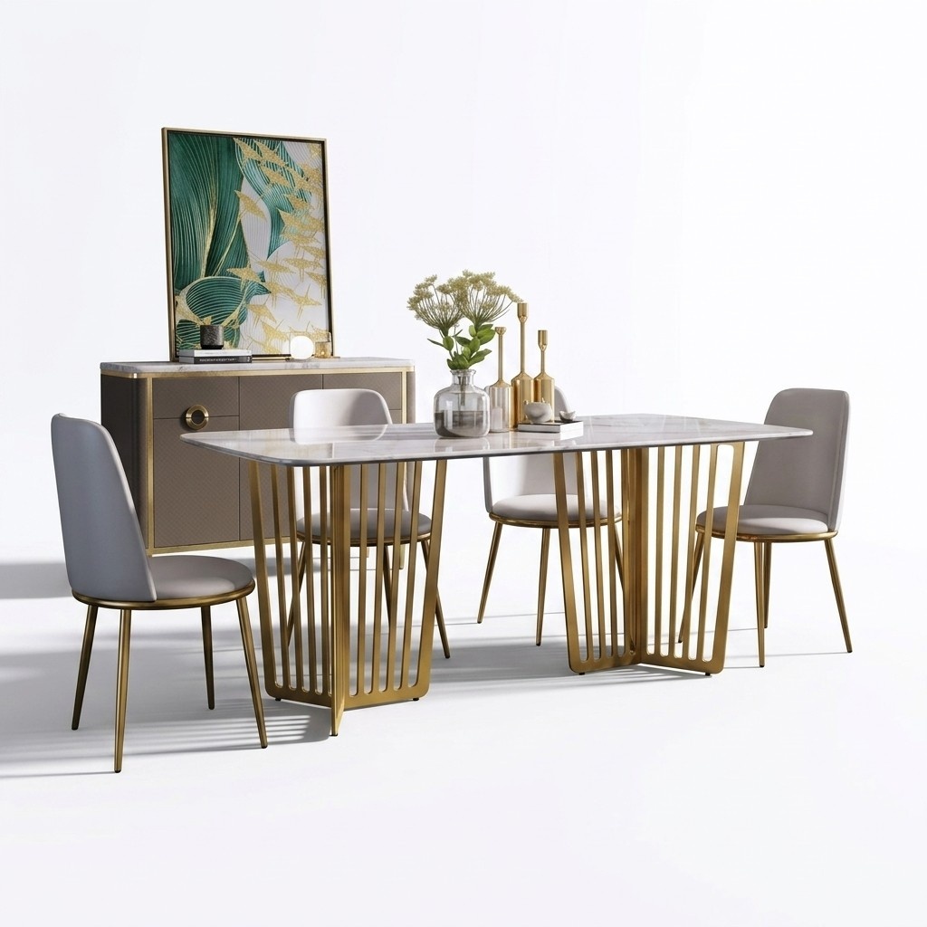 Komplett Set Esstisch + 4 Stühle Esszimmer Set Ess Deko Gruppe Holz Tisch