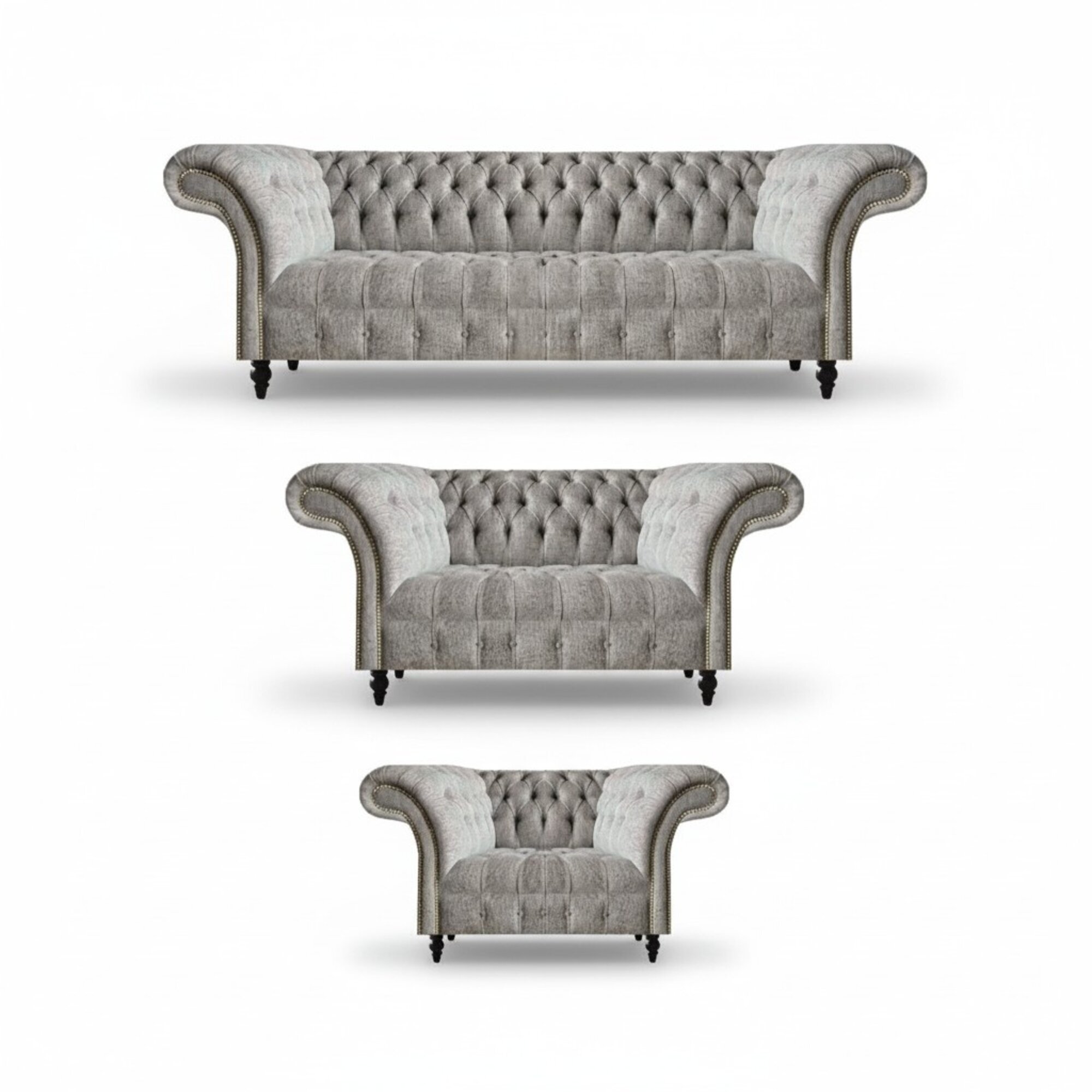 Komplett Sofa Set 3tlg Chesterfield Sitzmöbel Textil Stoff Sessel Wohnzimmer