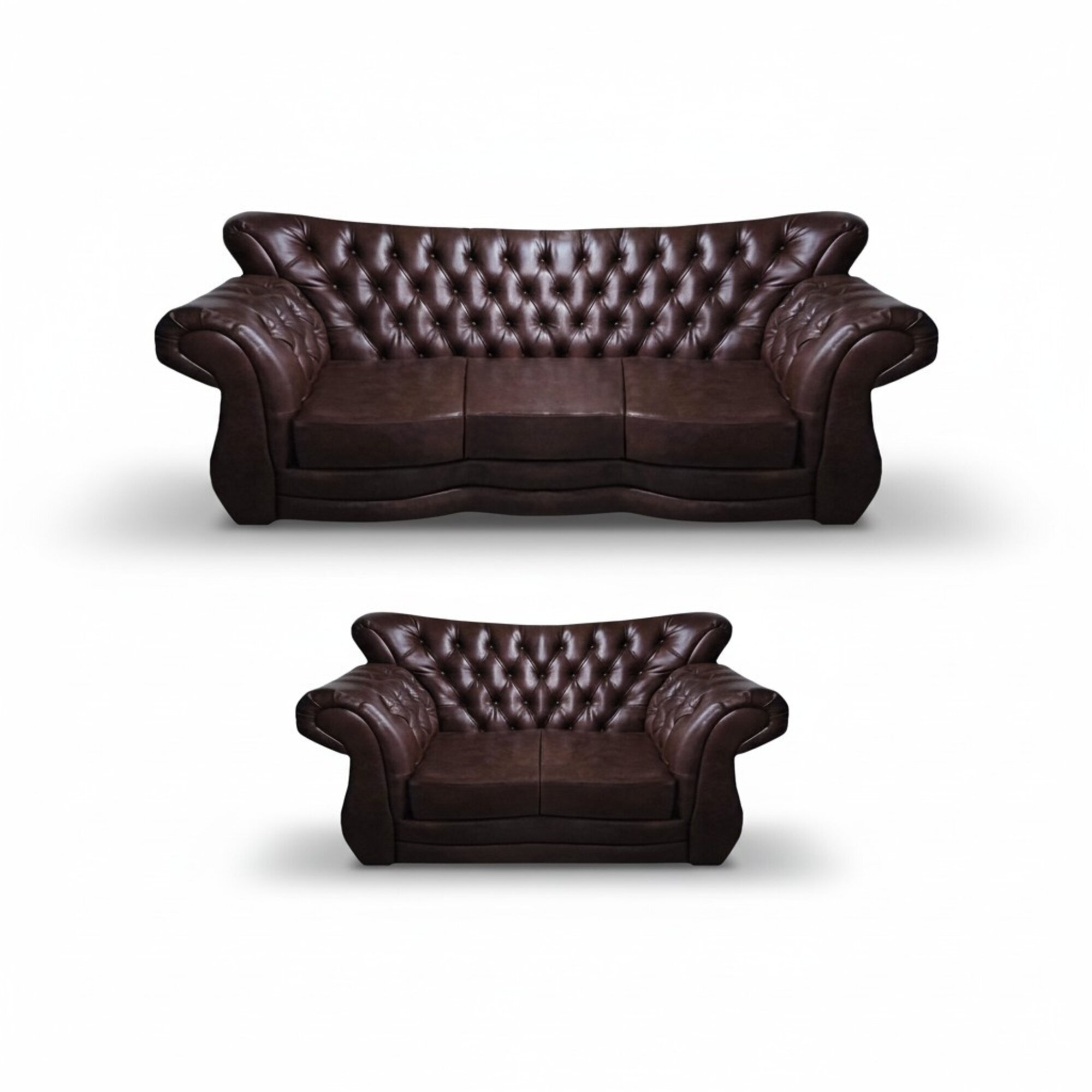 Komplett Sofas Dreisitze mit Zweisitzer Couch Leder Sitzmöbel Chesterfield