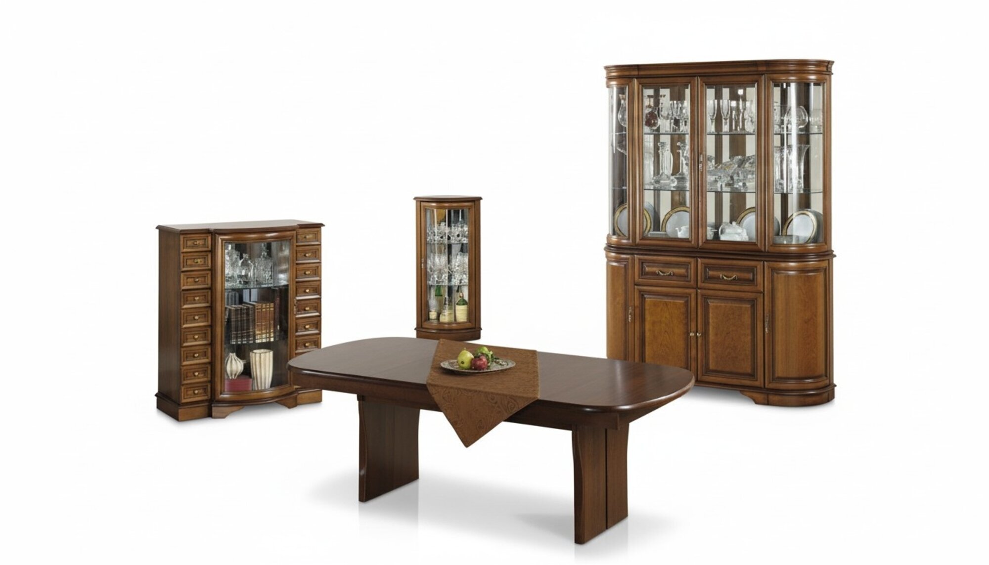 Komplett Wohnzimmer Vitrine Kommode Tisch Vitrinen Esszimmer Set 4-Teilig