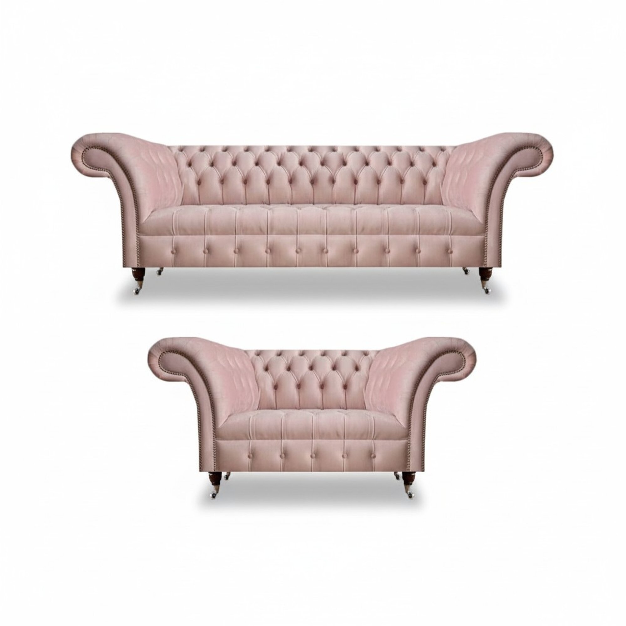 Komplette Chesterfield Rosa Couchgarnitur Wohnzimmer Designer Couch Set
