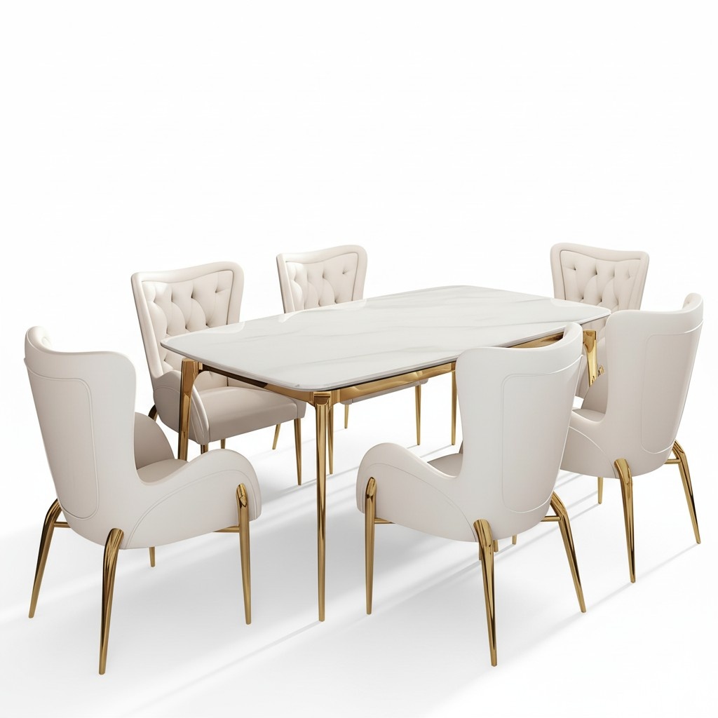 Komplette Luxus Esszimmer-Garnitur: Tisch + 6x Lehnstühle, Essgruppe