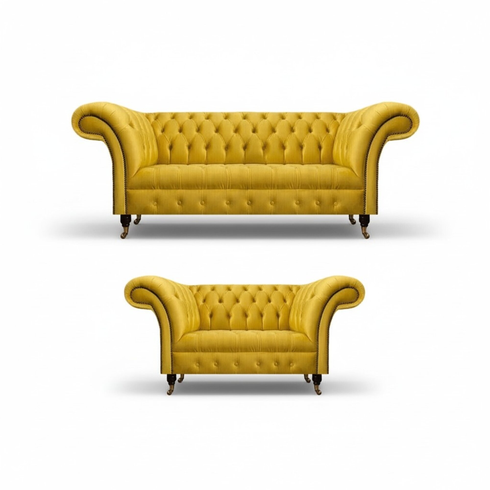 Komplette Gelbe Chesterfield Garnitur Edler Dreisitzer Zweisitzer Couch