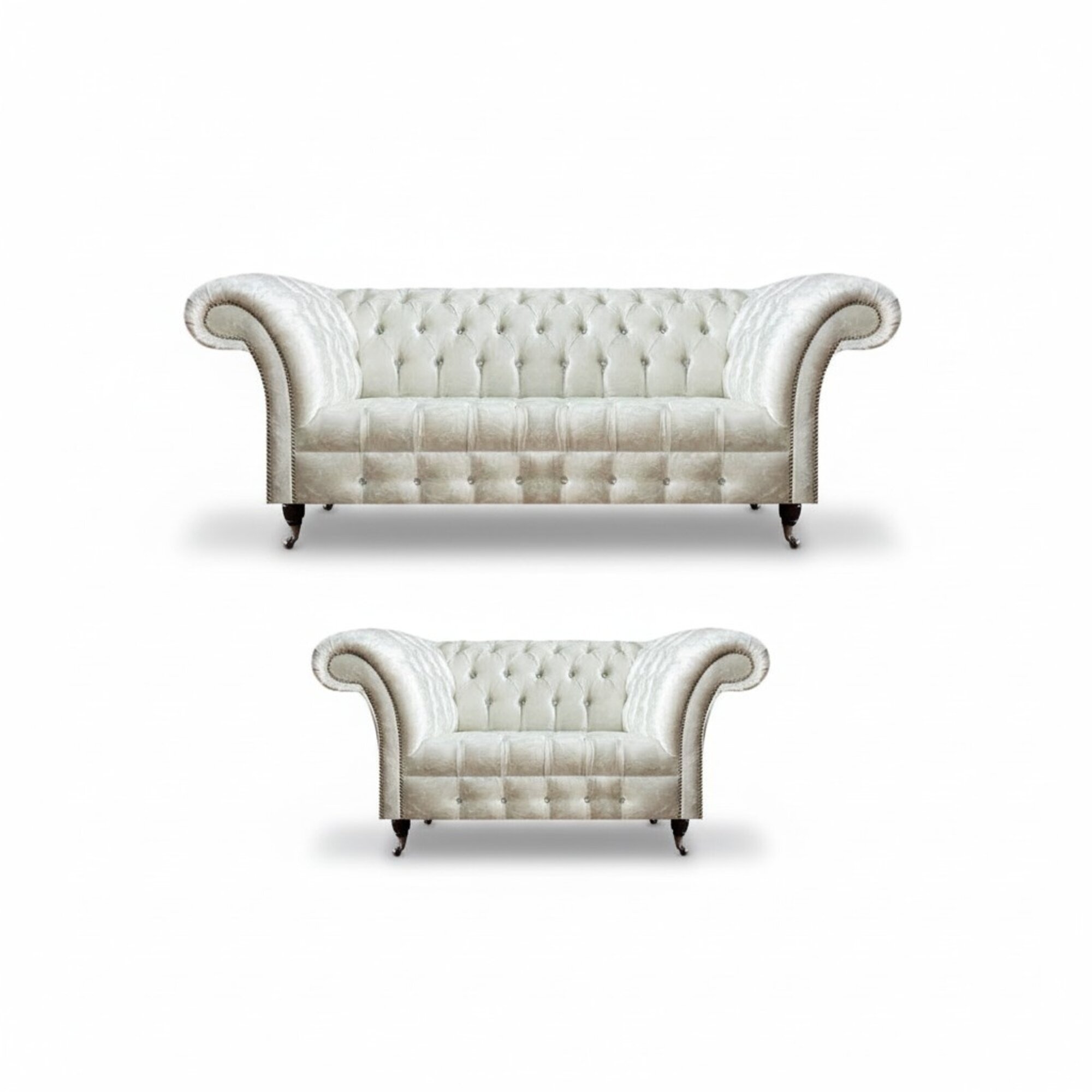 Komplette Weiße Chesterfield Sofagarnitur Moderner 3-Sitzer Luxus 2-er