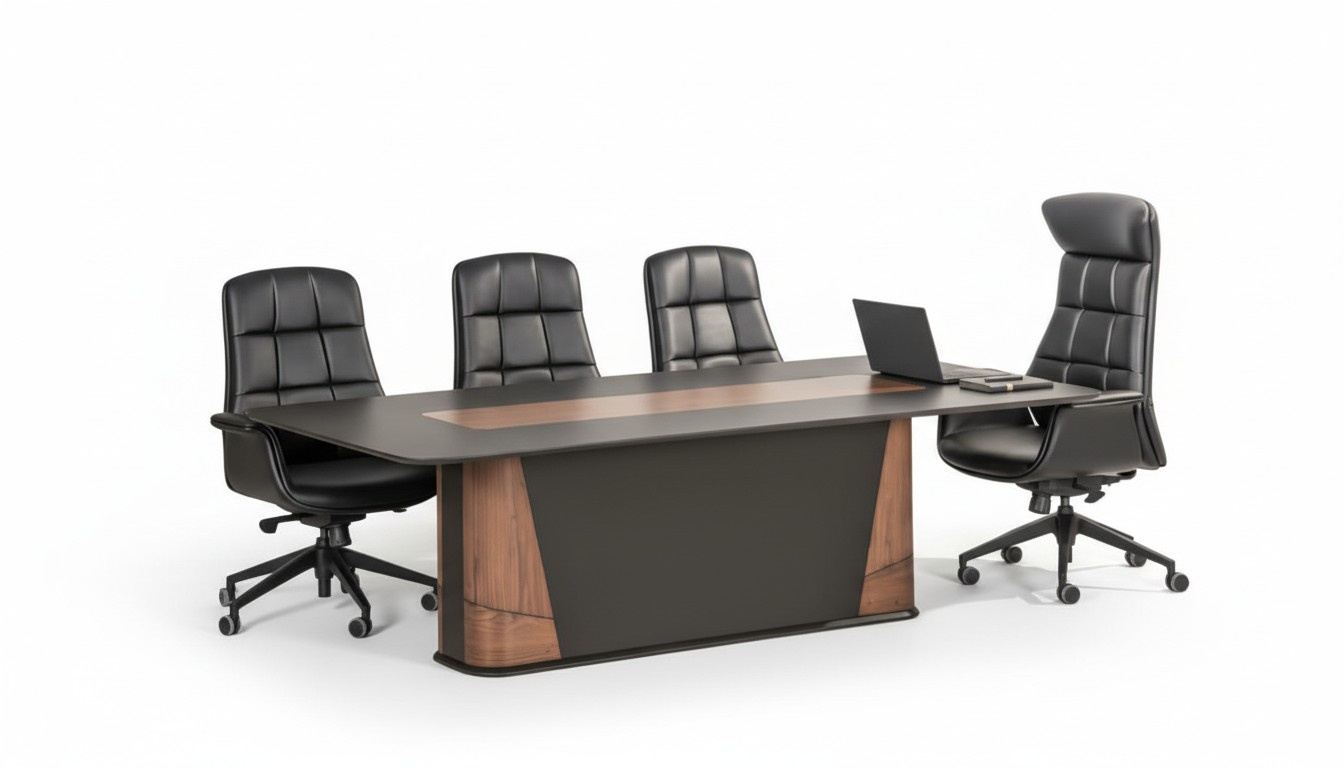 Konferenz set Besprechungs 4x Stühle Tisch Luxus Büro Möbel Modern Braun Tische