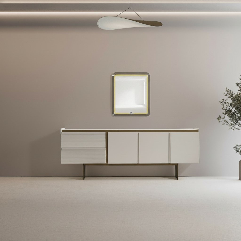 Konsole mit Spiegel aus Holz in Beigeton, eleganter Stil