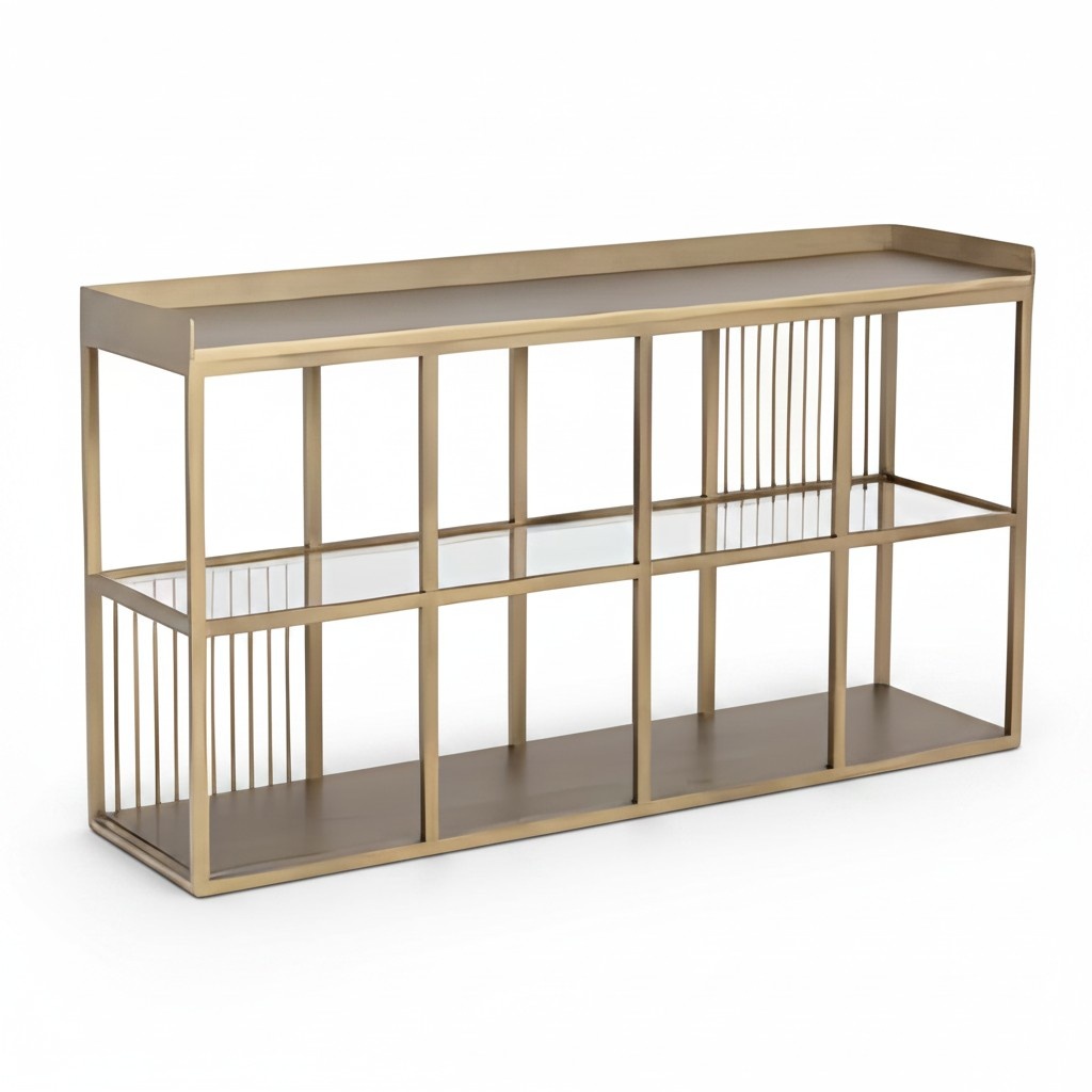 Konsolentisch Regal Offene Kommode 140x80cm Schrank Metall Glas