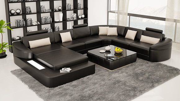 Ledersofa Couch Wohnlandschaft Ecksofa Eck Dekor Garnitur Modern Design