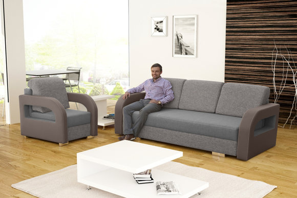 Schlafsofa Klappcouch 3-Sitzer Schlaffunktion + Bettkasten Couch Design