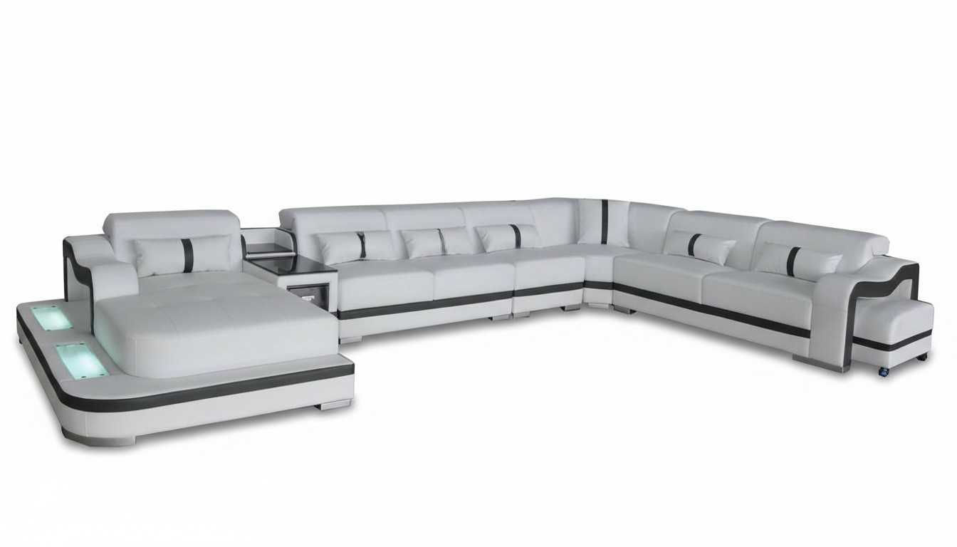 Leder Couch Polster Sitz Wohnlandschaft Design Modern Eck Garnitur Sofa mit USB