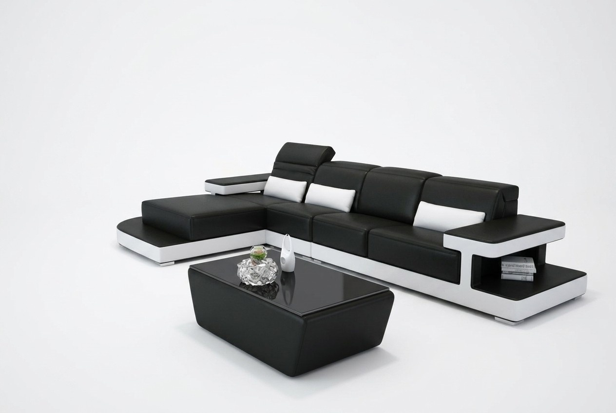 Leder Modern Couch Wohnlandschaft Deko Ledersofa Sofagarnitur Sofa L-Form