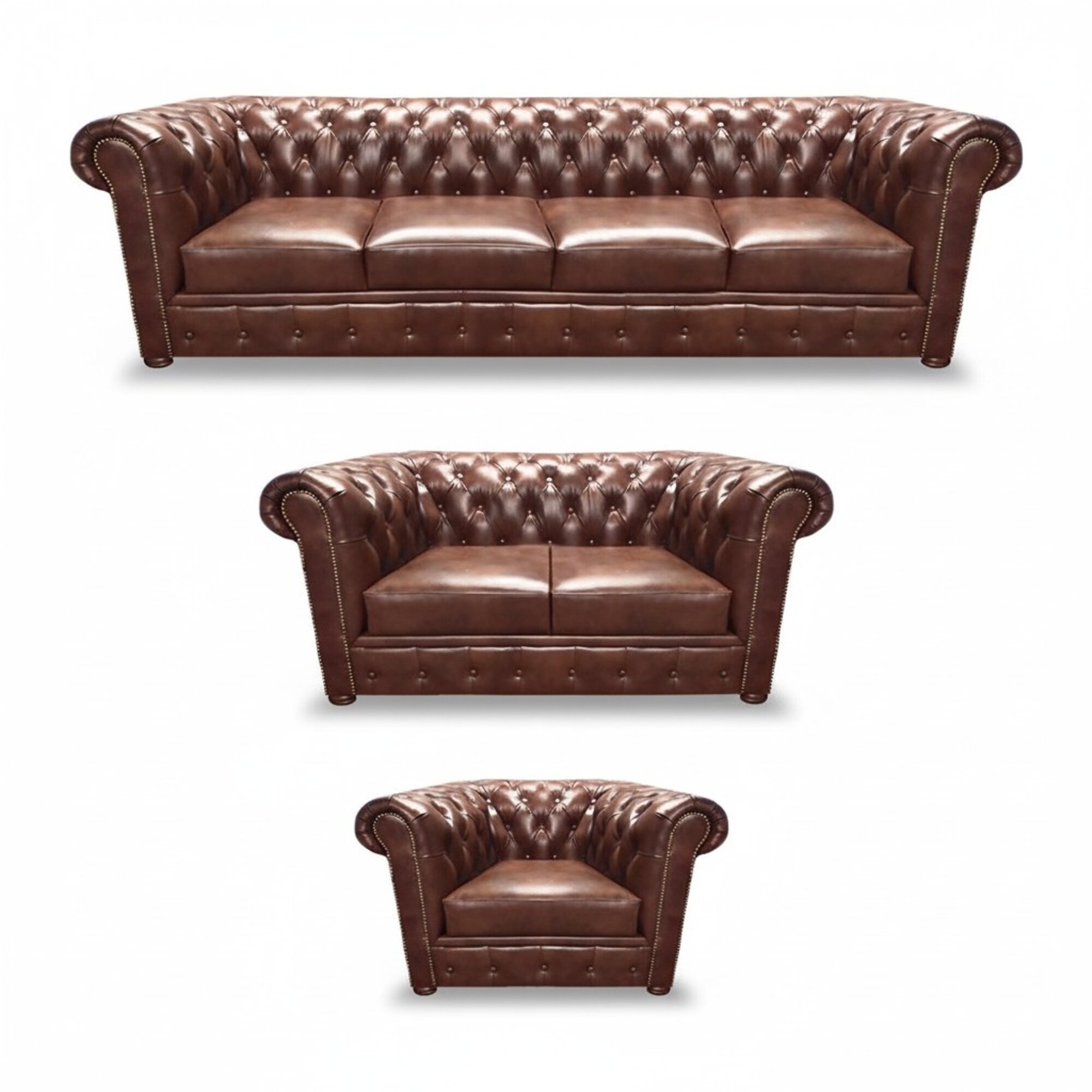 Leder Polstermöbel Wohnzimmer Set Einrichtung Braun Designer Möbel Chesterfield