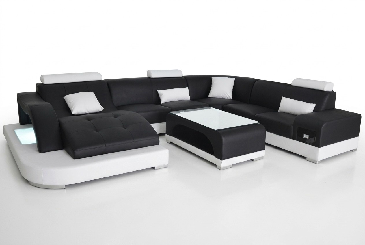 Leder Sofa mit USB Moderne Sitz Couch Polster Design Eck Wohnlandschaft Tisch