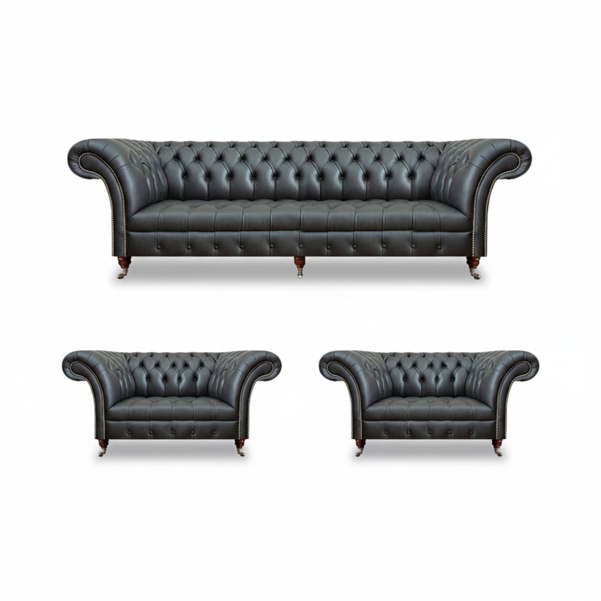 Leder Sofa Set 3tlg Sofa Dreisitze Couch 2x Sessel Wohnzimmer Chesterfield