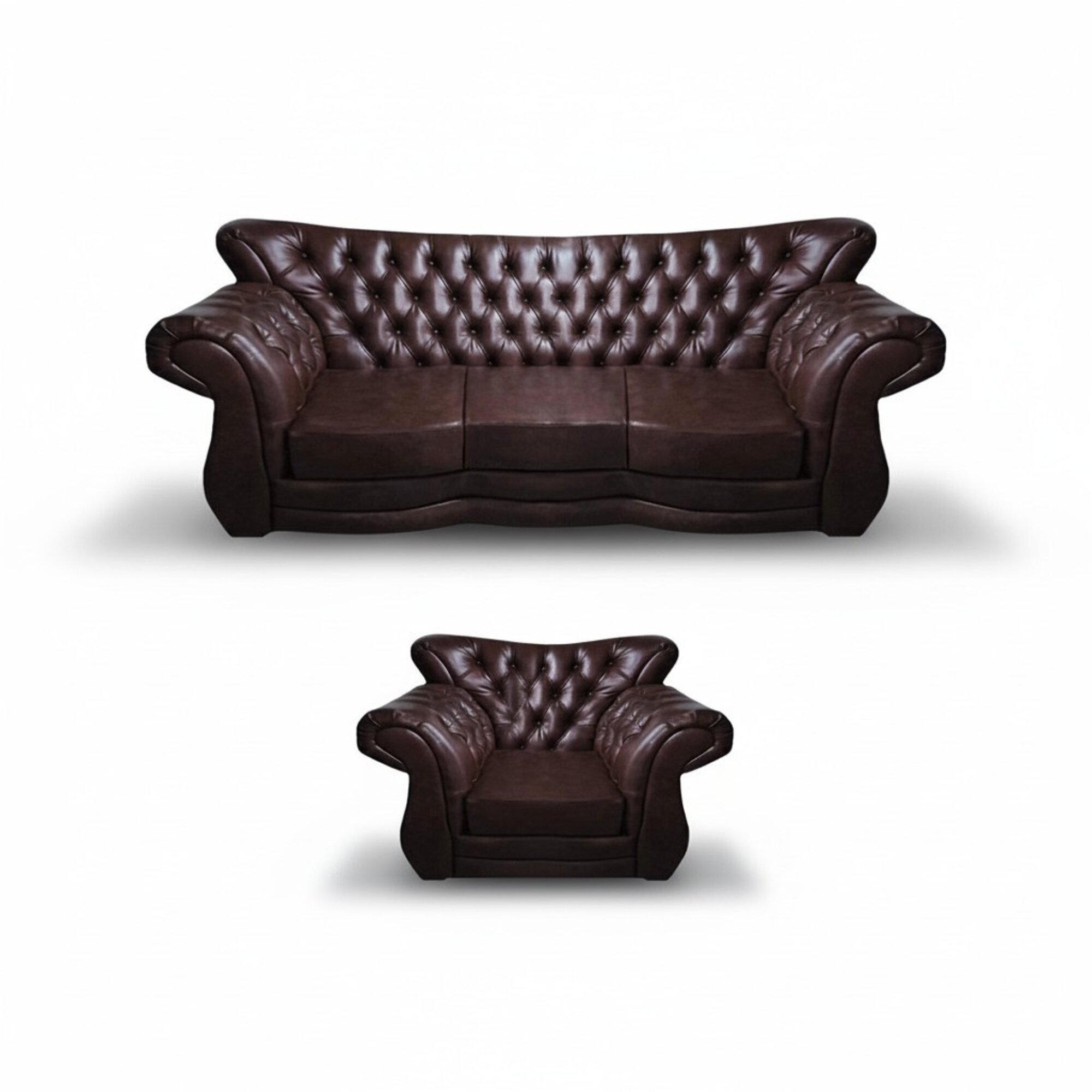 Leder Sofa Set Sitzmöbel Sofa Dreisitze Sofagarnitur Sessel Chesterfield