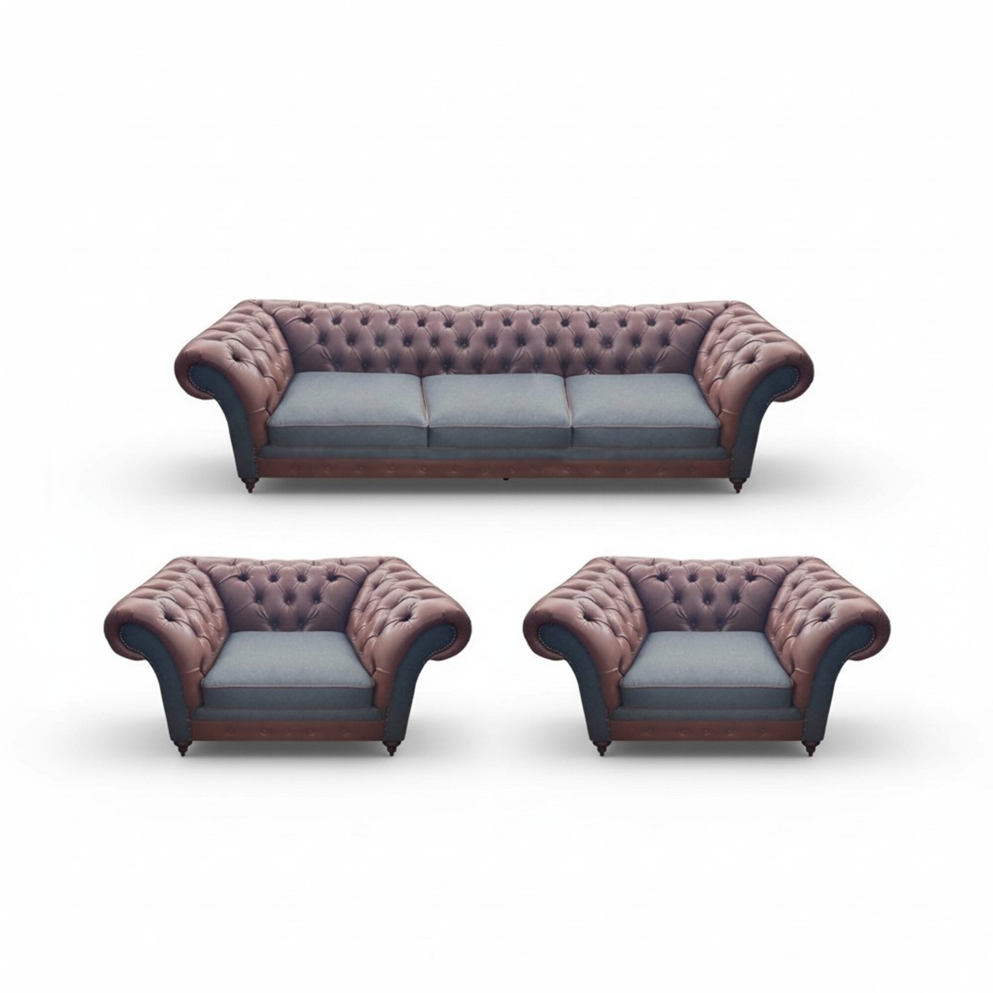 Leder Sofagarnitur 3tlg Sitzer Modern Komplett Set Polster Garnitur Chesterfield