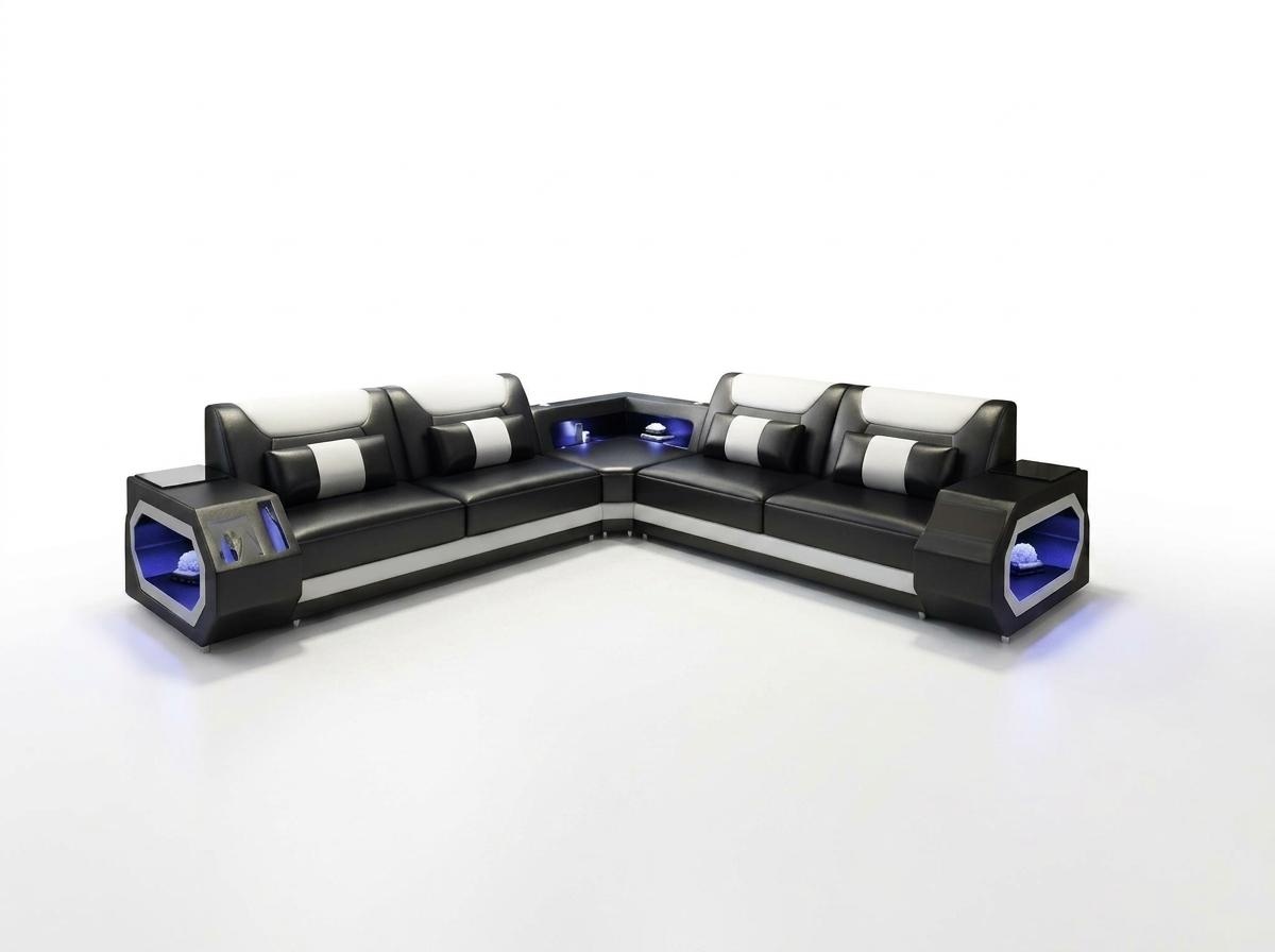 Ledersofa Couch Polster Designersofa Leder Sofas Sofa L-Form USB Soundboxen Neu