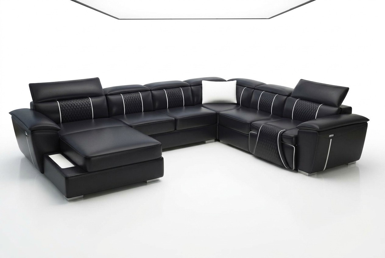 Ledersofa Couch Polster Designersofa Leder Sofas Sofa U-Form G8048 Schwarz Neu