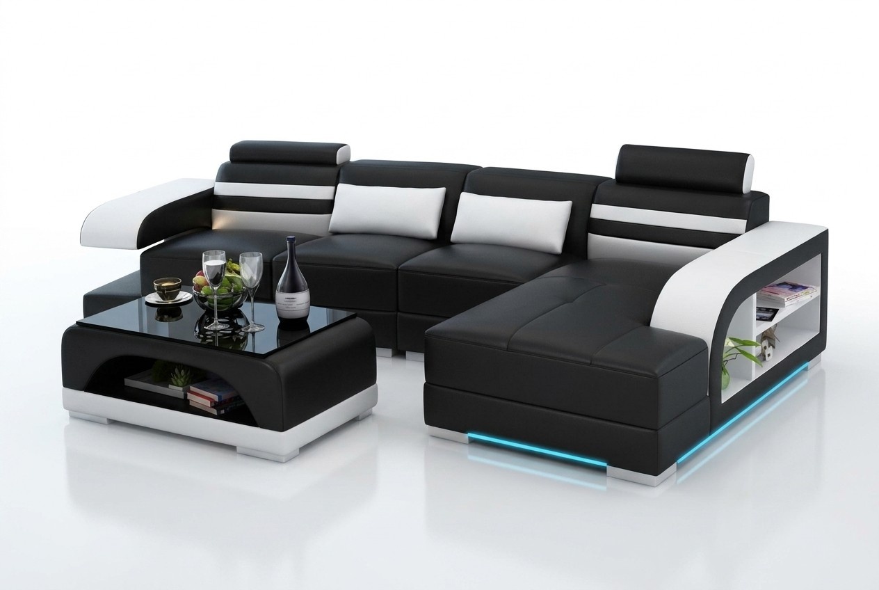 Ledersofa Couch Wohnlandschaft Ecksofa Eck Garnitur Design Modern Sofa G8033C