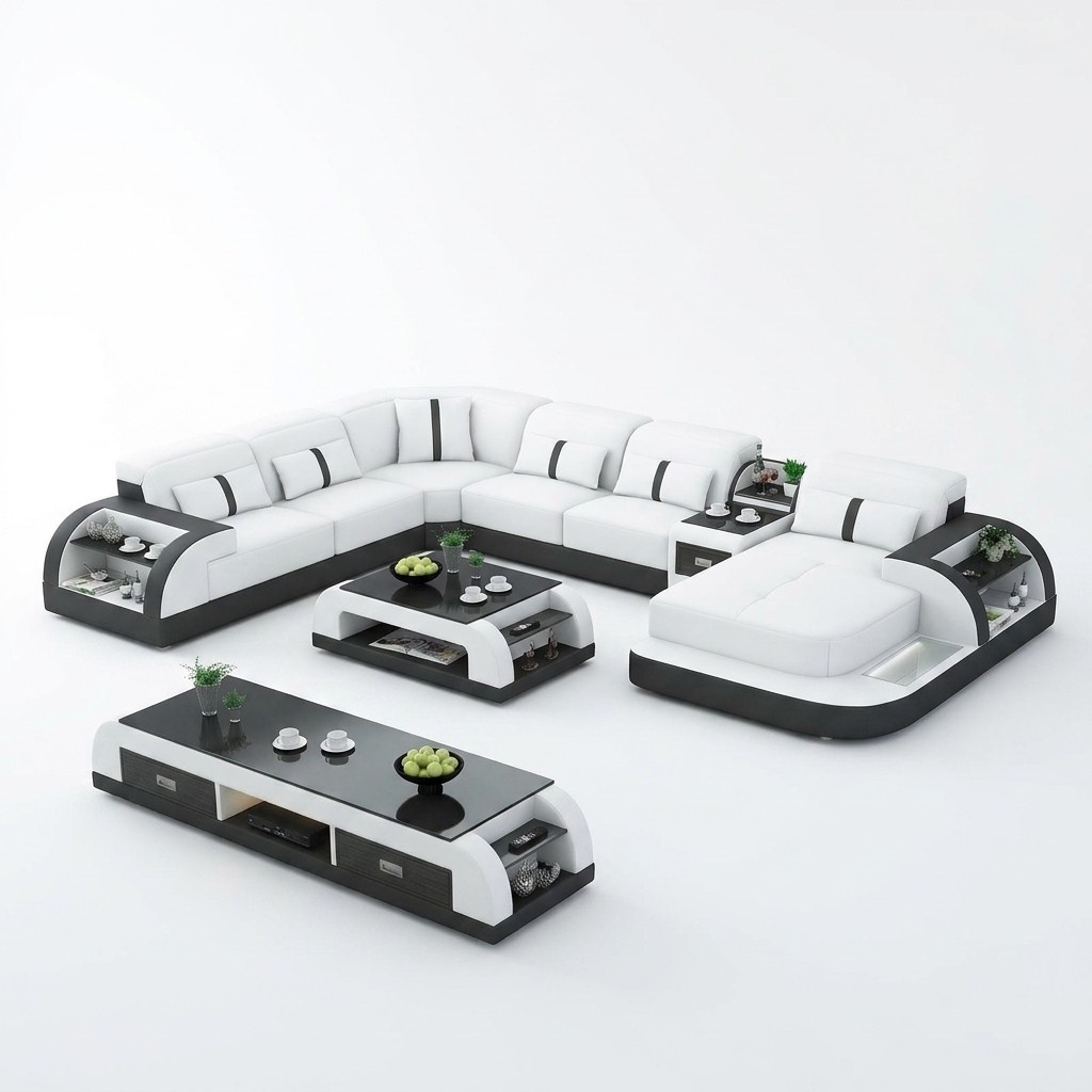 Ledersofa Design Eckgarnitur Ecksofa Luxus Wohnlandschaft led sofa couch Polster