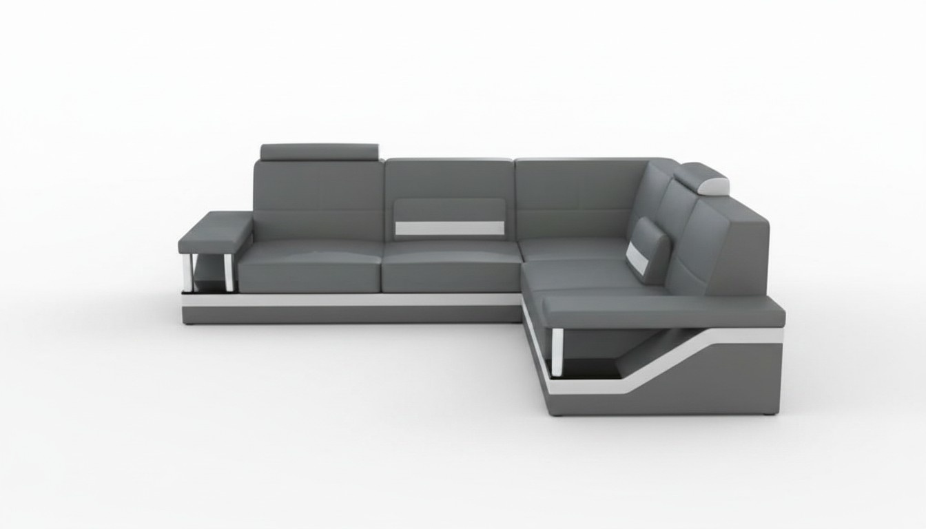 Ledersofa Eckcouch Sofa + USB Poster Eckgarnitur Sofas Stoff Leder Garnitur Neu
