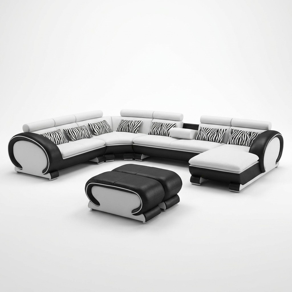 Ledersofa Ecksofa +2x Hocker Garnitur Polster U Form Couch Design