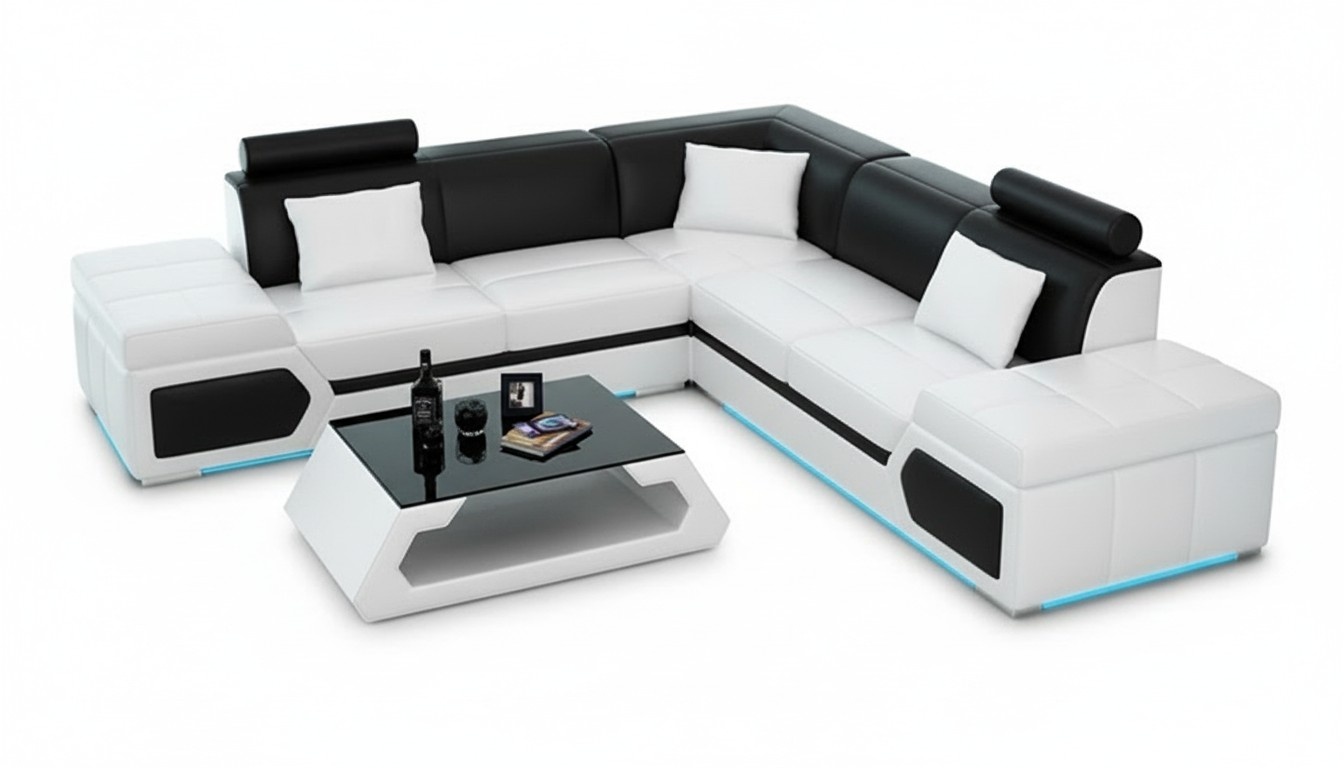 Ledersofa L-Form Couch Wohnlandschaft Ecksofa Garnitur Design Modern Sofa + USB