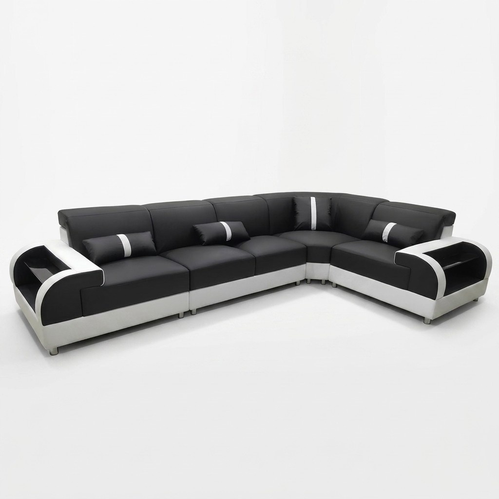 Ledersofa L-Form Couch Wohnlandschaft Ecksofa Design Garnitur Modern Sofa USB