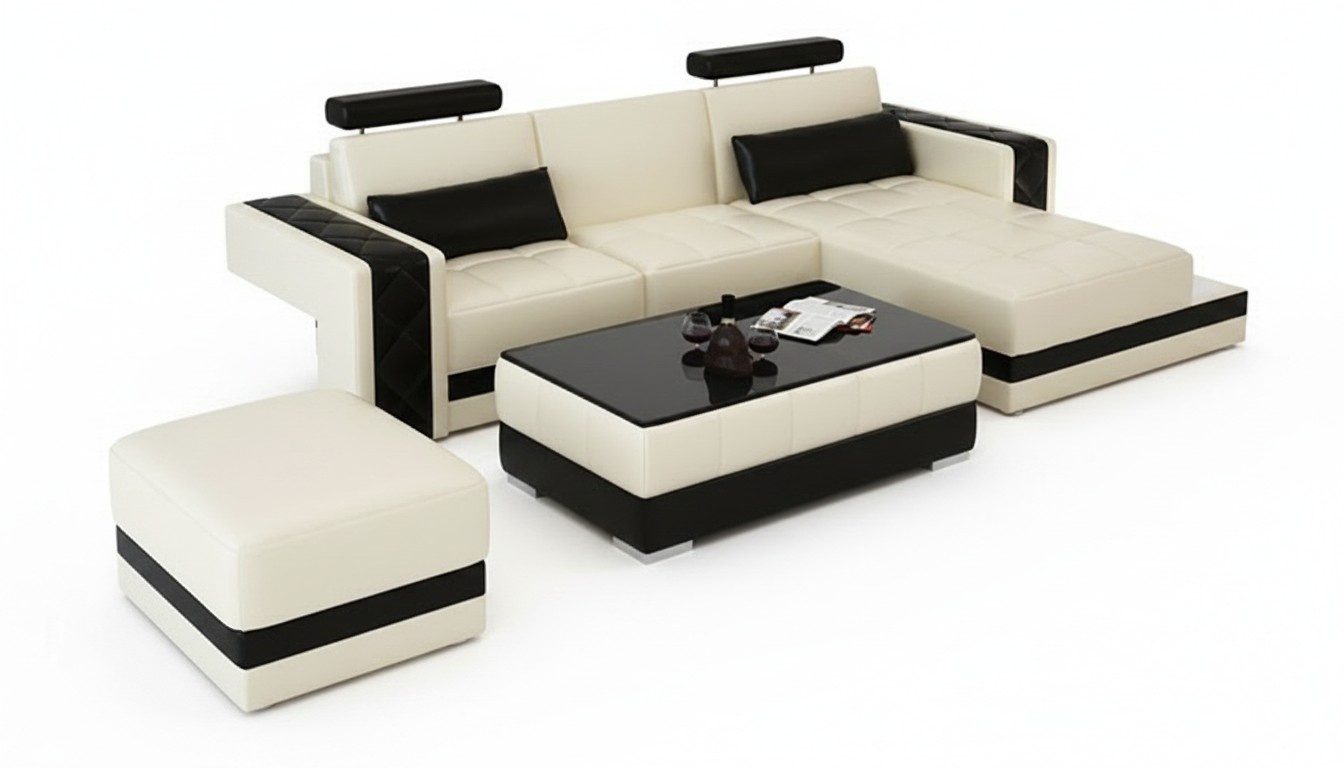 Ledersofa mit USB Wohnlandschaft Ecksofa Eck Garnitur Design Moderne Sofa L6010D