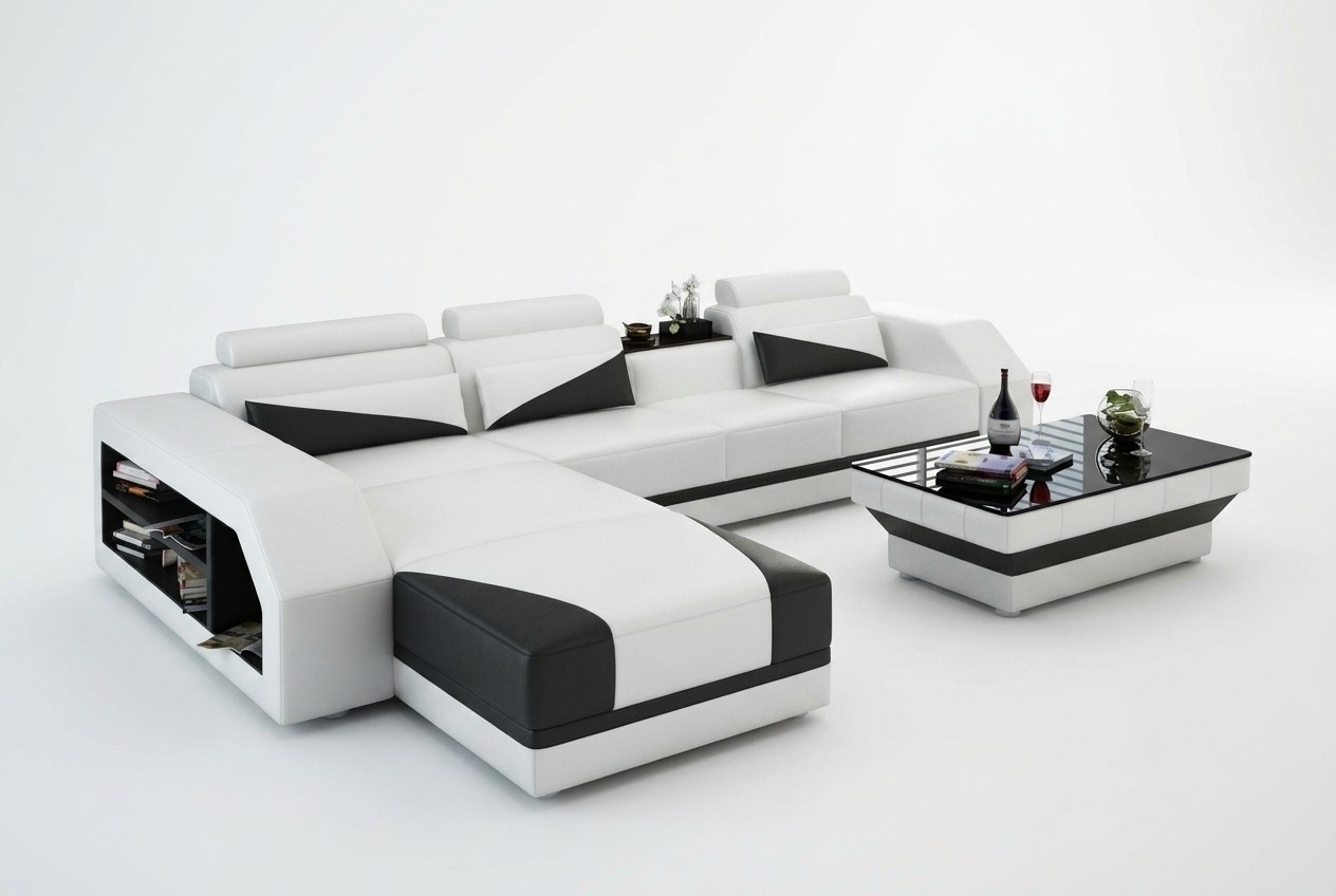Ledersofa mit USB,Wohnlandschaft Ecksofa Eck Garnitur Design Modern Sofa G8018B