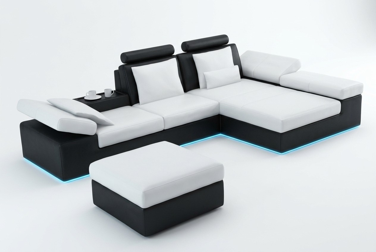 Modern Ledersofa Sofa Couch Wohnlandschaft Ecksofa Design Garnitur Dekor