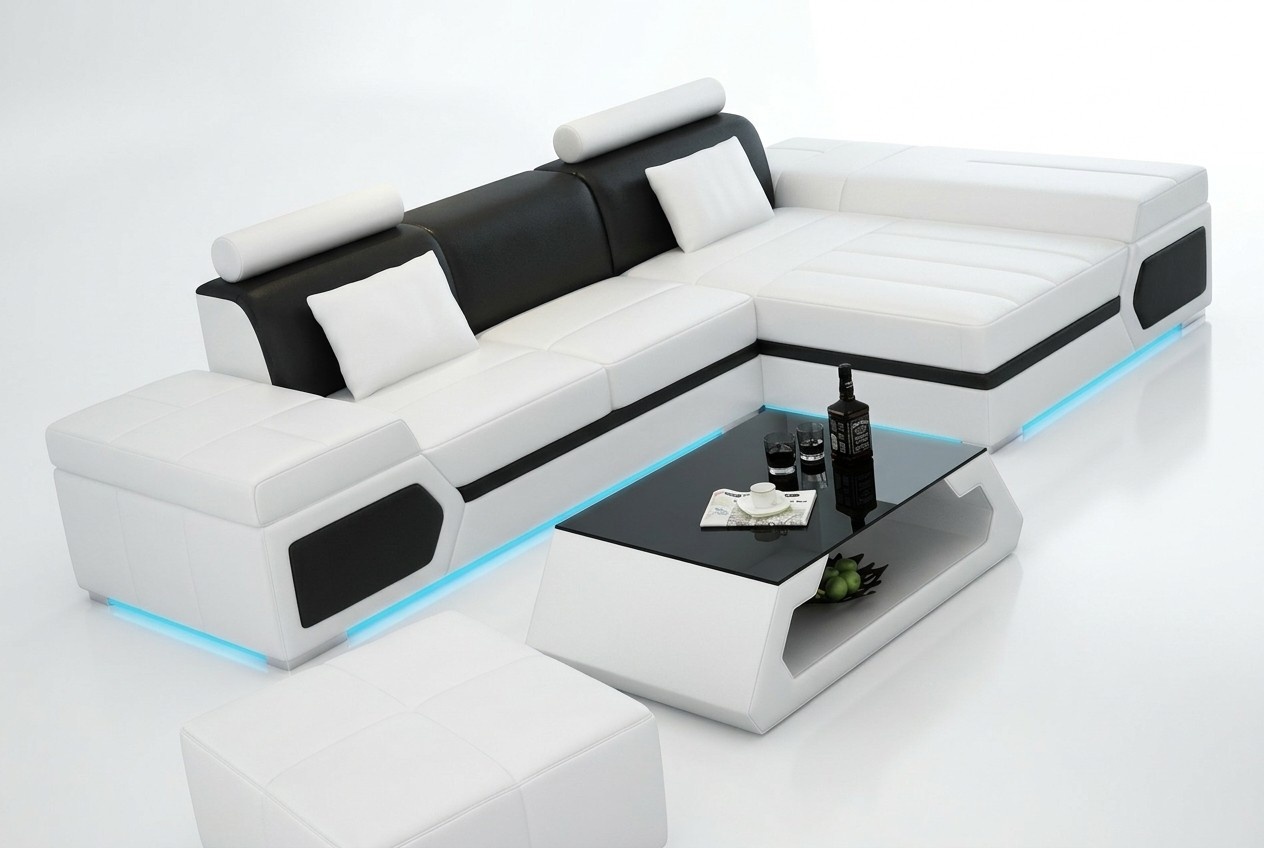 Modern Ledersofa Sofa Couch Wohnlandschaft Ecksofa Garnitur Dekor Design
