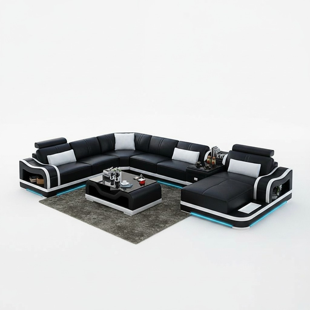 Ledersofa USB Wohnlandschaft Ecksofa L-Form Garnitur Design Modern Sofa G8006B