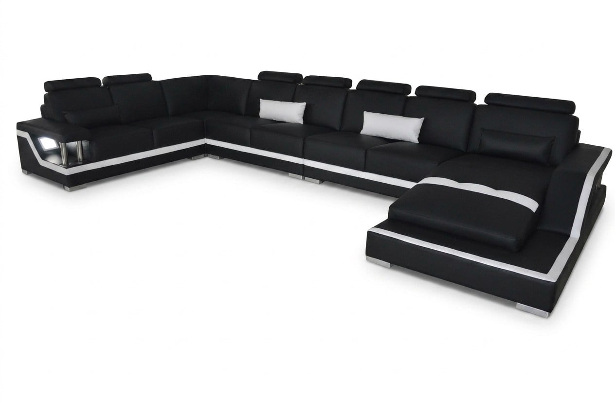 Designsofa Sofa mit USB,Polster Ecksofa Garnitur Wohnlandschaft Ledersofa Haid