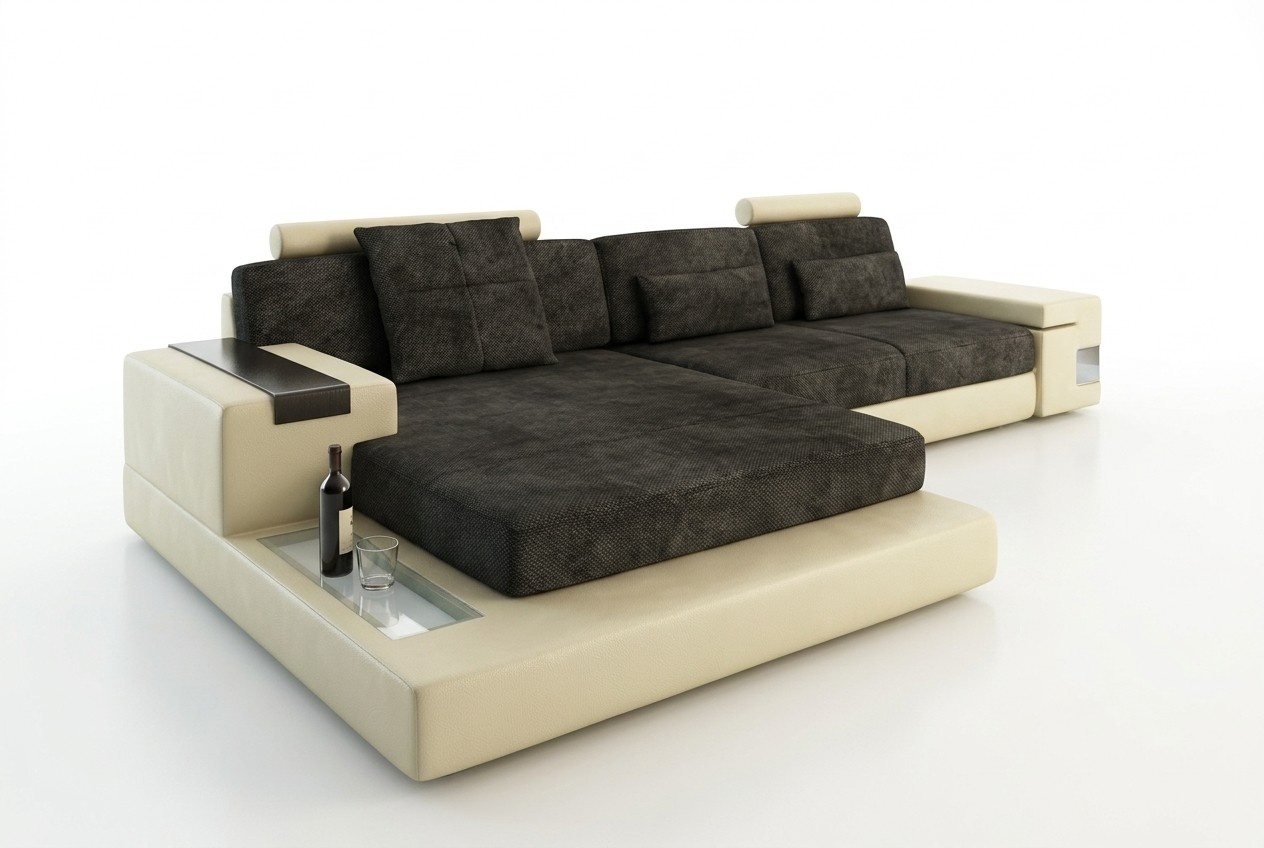 LForm Wohnlandschaft Big XXL Textil Sofa + USB Leder Polster Ecke Garnitur Stoff