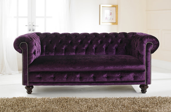 Design Chesterfield Sofagarnitur 2-Sitzer Stoff Couch Lila Polster Sofas