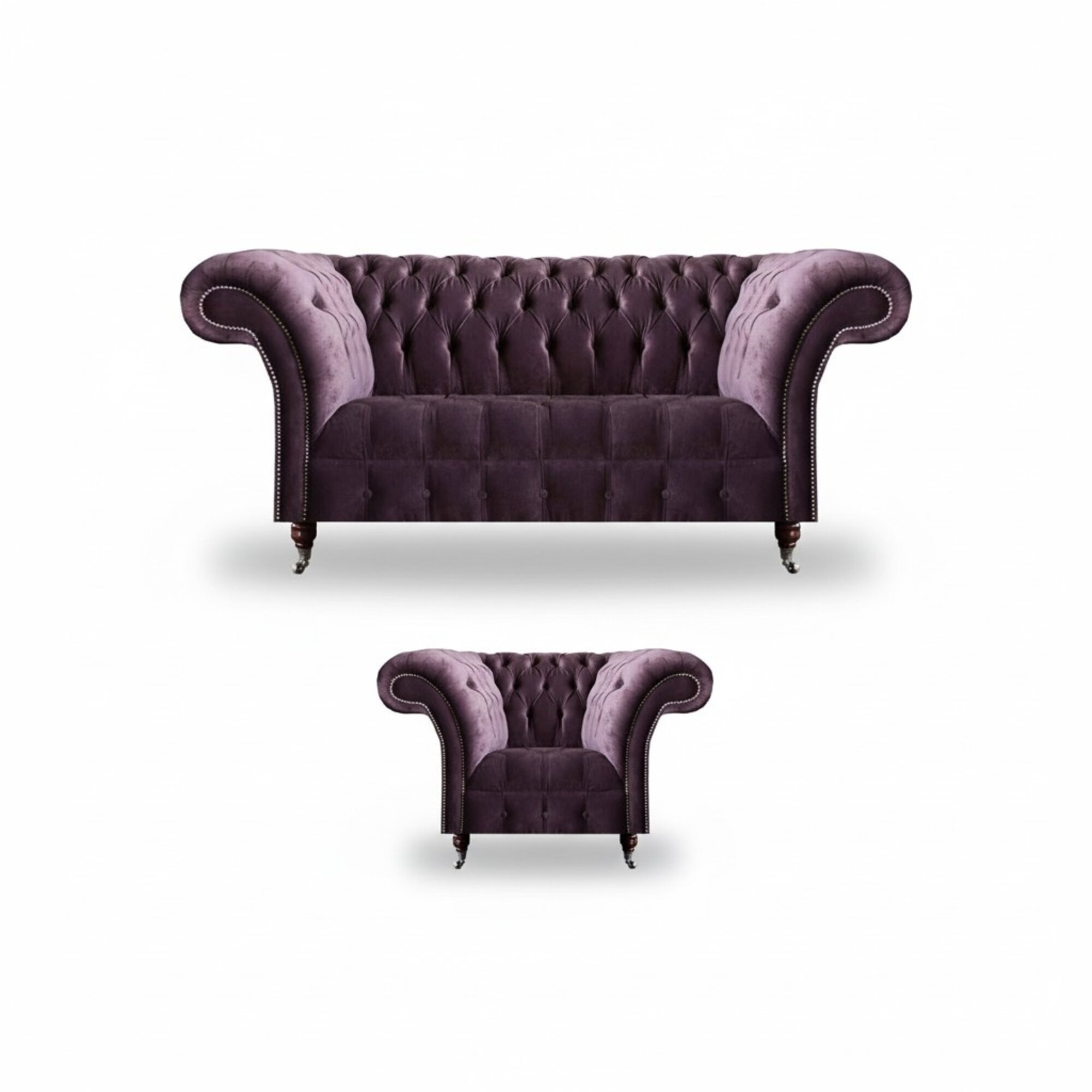 Lila Chesterfield Polstermöbel Designer Wohnzimmer Sofagarnitur 2tlg