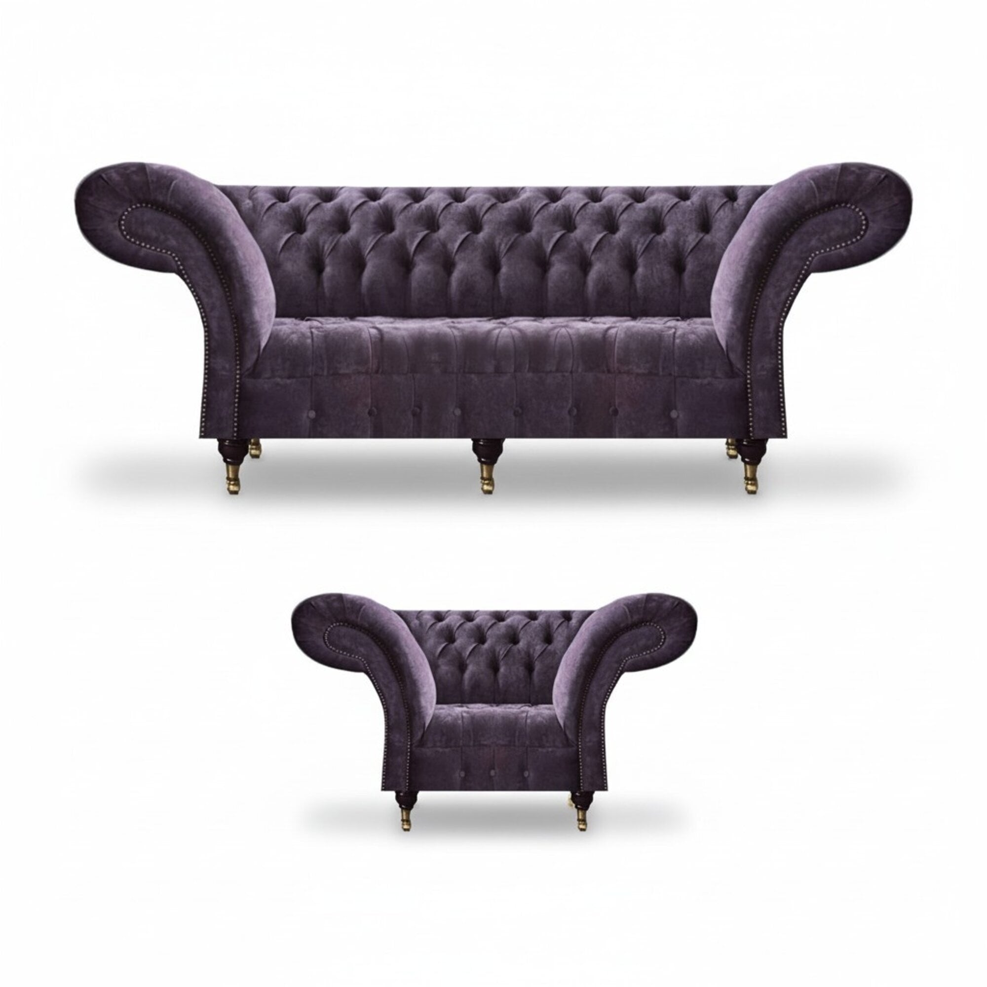 Lila Chesterfield Wohnzimmer Stoffcouchen Polster Möbel 2tlg Luxus Set