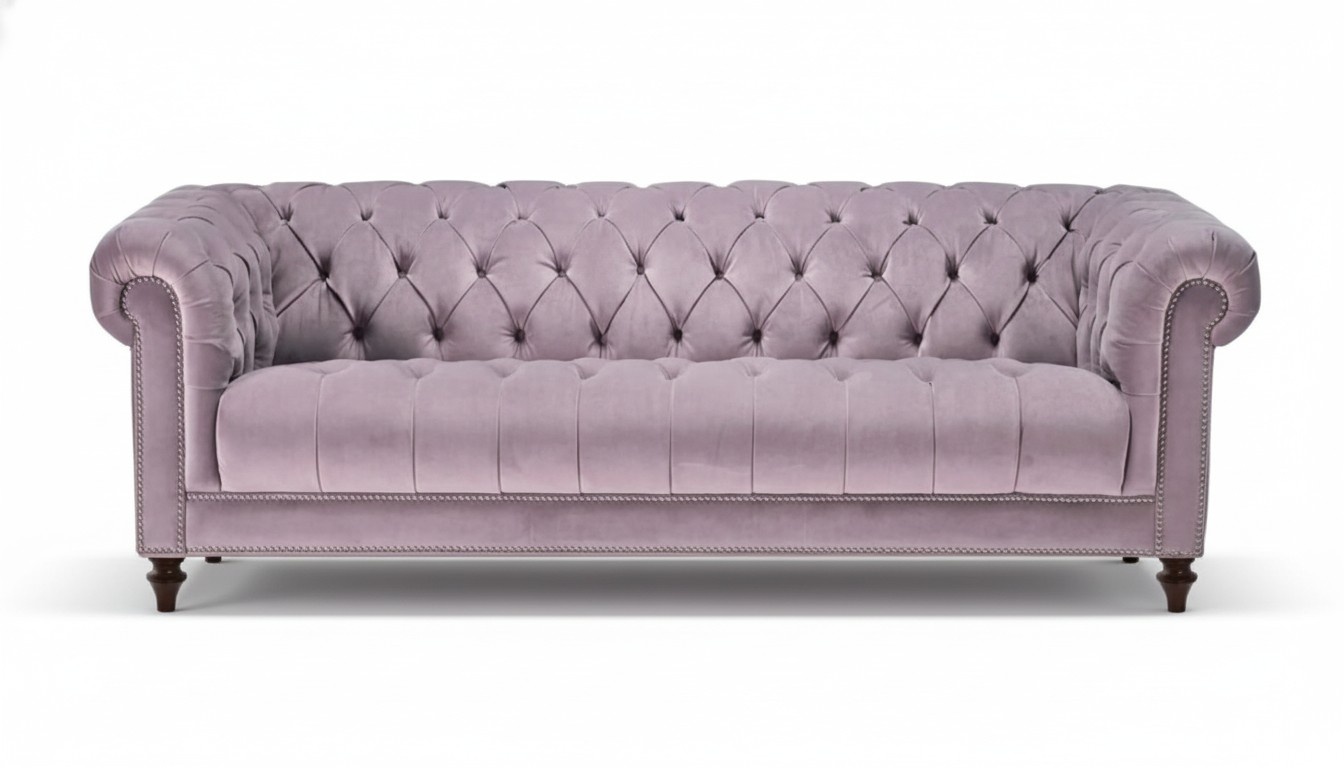 Lila Dreisitzer Stoff Chesterfield Design Couchen Polster Sofas Original Samt
