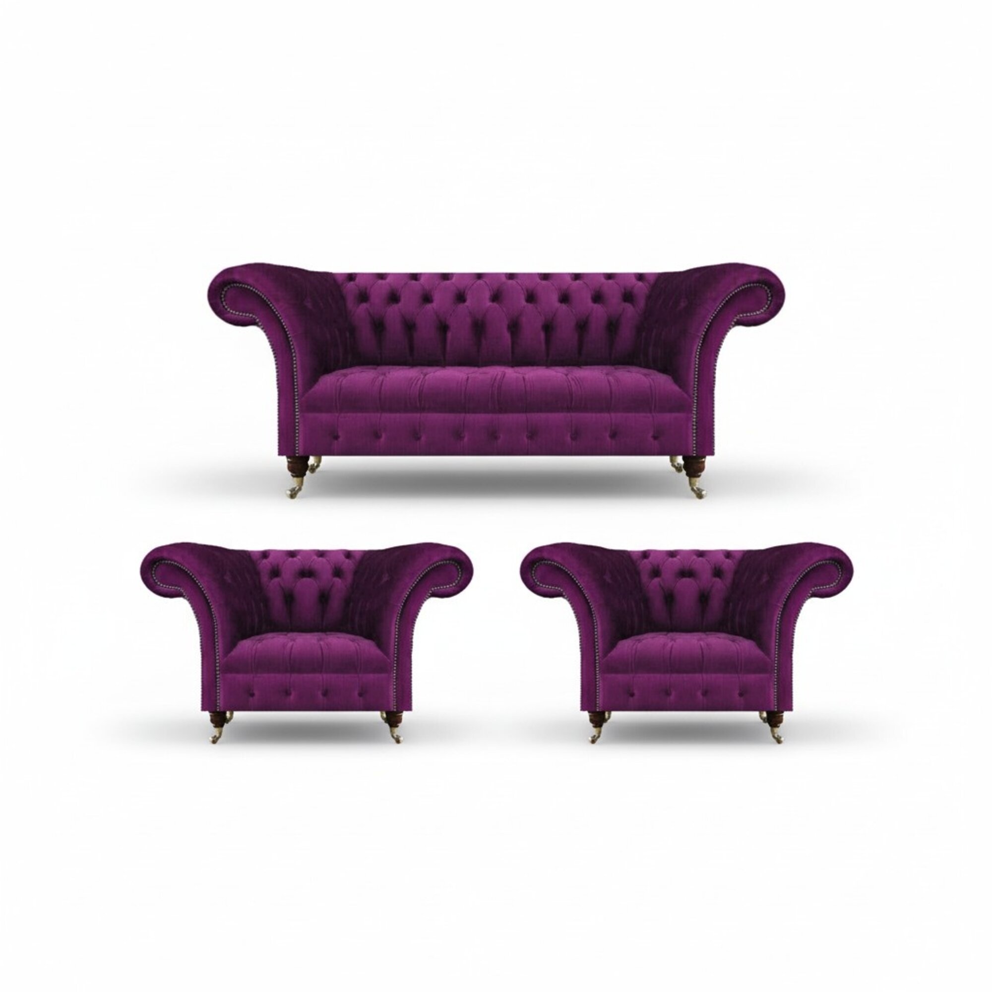 Lila Sofa Set 3tlg Chesterfield Wohnzimmer Luxus Textil Möbel Polstersofa