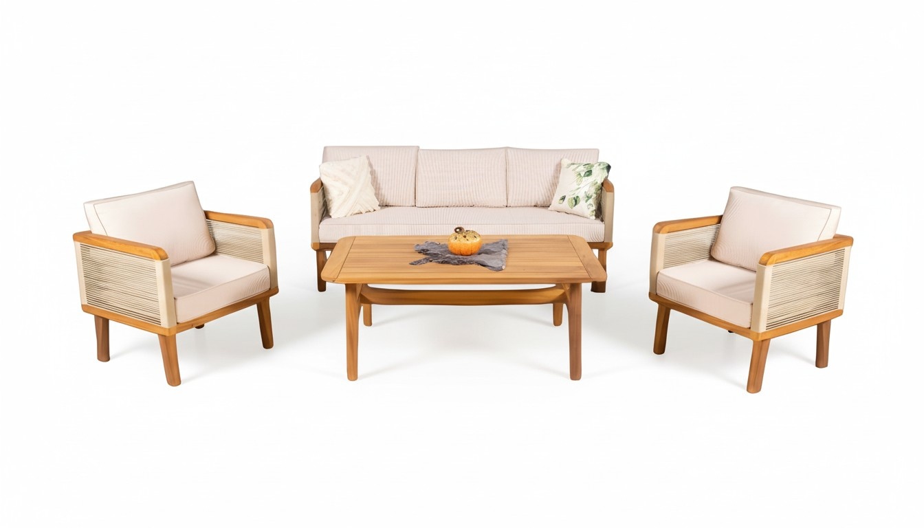 Lounge Möbel Gartenmöbel Set Sitzgruppe Sofa Couchtisch Sessel Beige