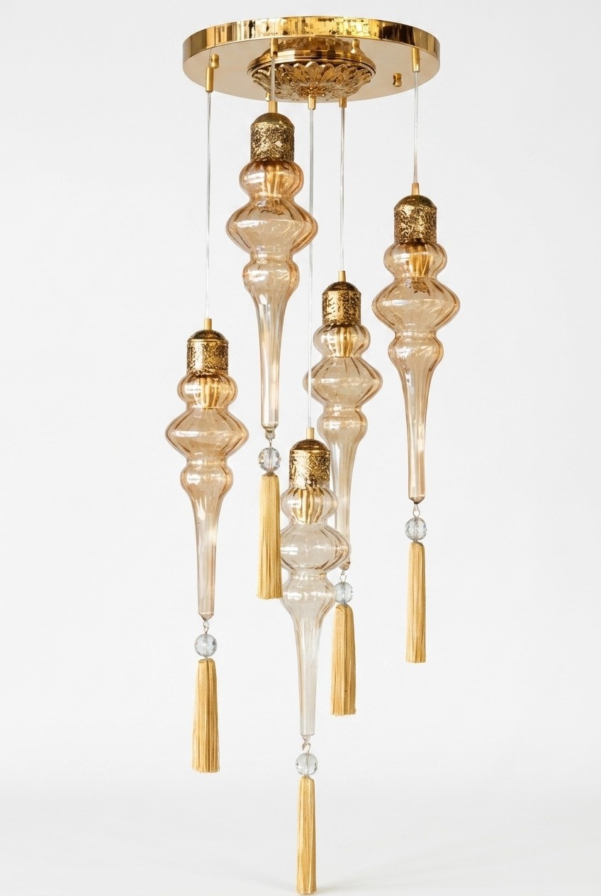 Lüster Rund Deckenleuchter Kronleuchter Deckenlampe Lampen Glas Gold