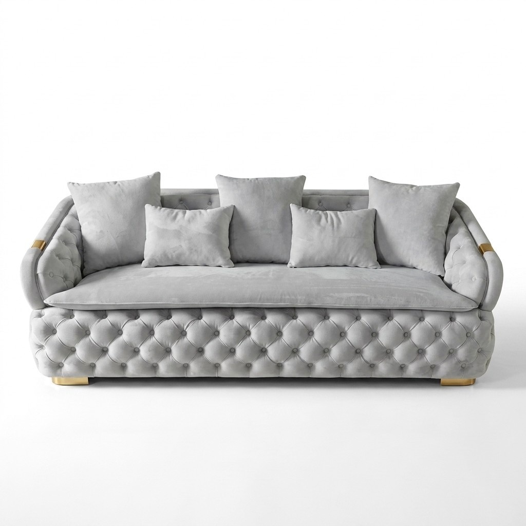 luxuriöse Designer Grau 3-Sitzer Luxus Chesterfield Stoffsofa Modern neu