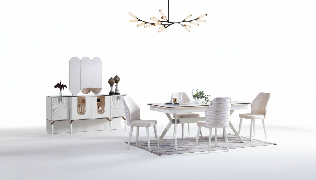 Luxuriöse Esszimmer Set Esstisch + 6x Stühle + Anrichte Modern 8 tlg
