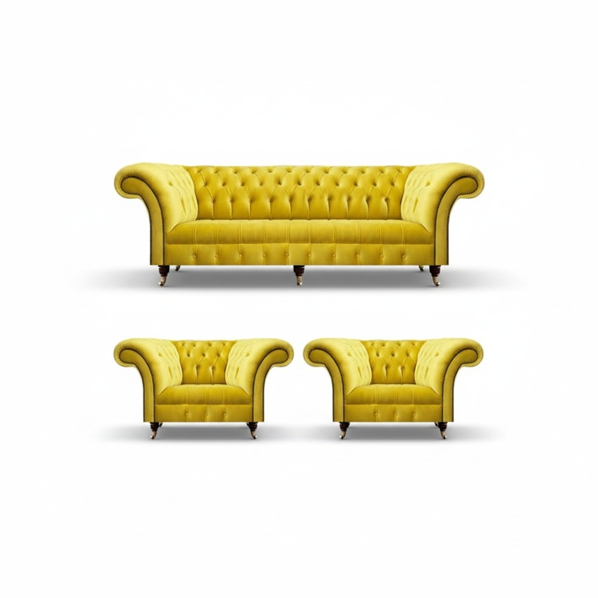 Luxuriöse Gelbe Chesterfield Garnitur Sofas Designer Wohnzimmer Couchen