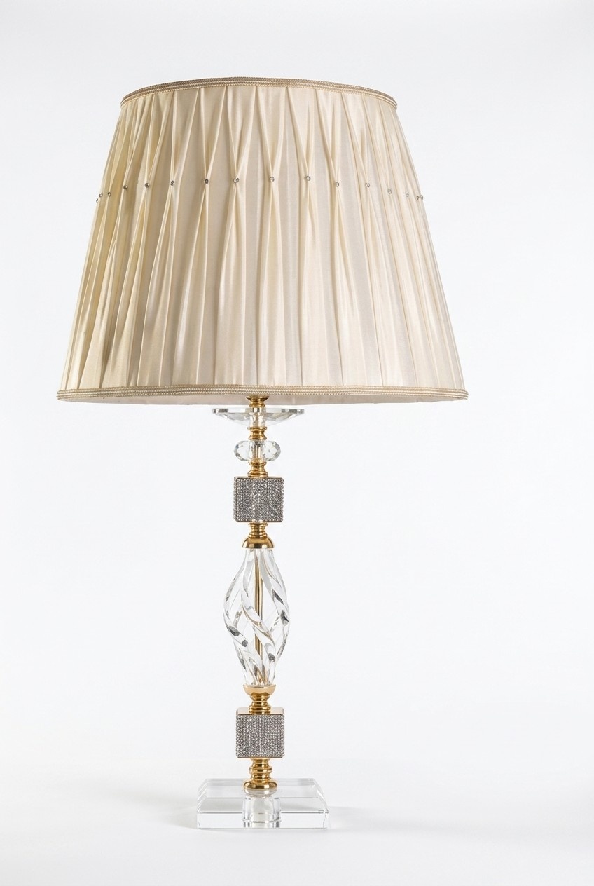 luxuriöse Leuchte Tischlampe stilvolle Beige Tischlampe Tisch Kristall neu