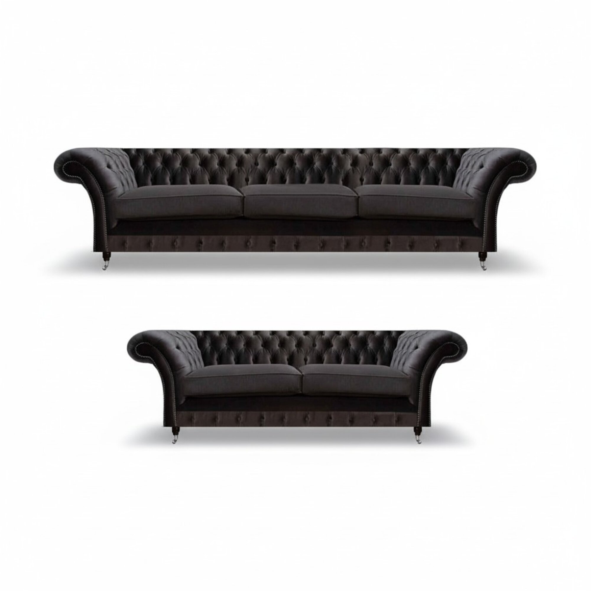 Luxuriöse Schwarze Chesterfield Garnitur Designer Textil Dreisitzer 2tlg