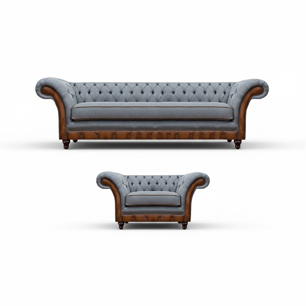 Luxuriöse Wohnzimmer Chesterfield Couch Edle Sofas Moderner Sessel 2tlg